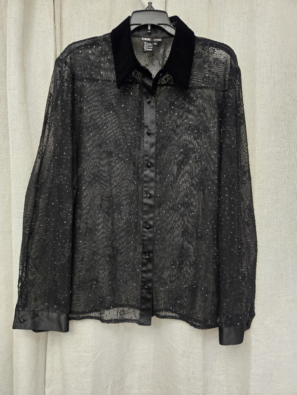 Rimini Show Sheer Velvet Collar Rhinestone Blouse 14 Romantic Gothic Whimsigoth